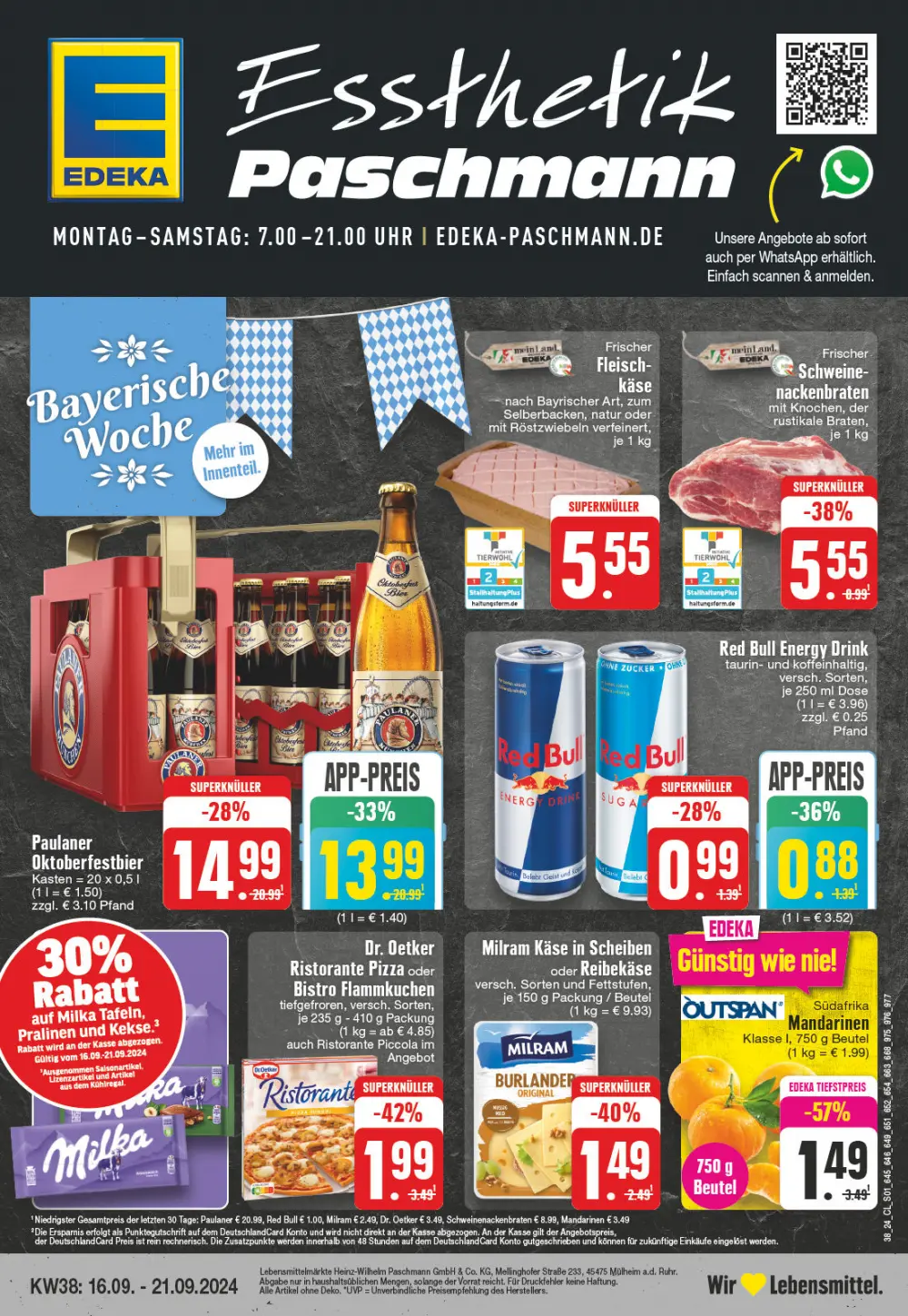 EDEKA Paschmann Prospekt Ab 16.09.2024 Montag 1 seite