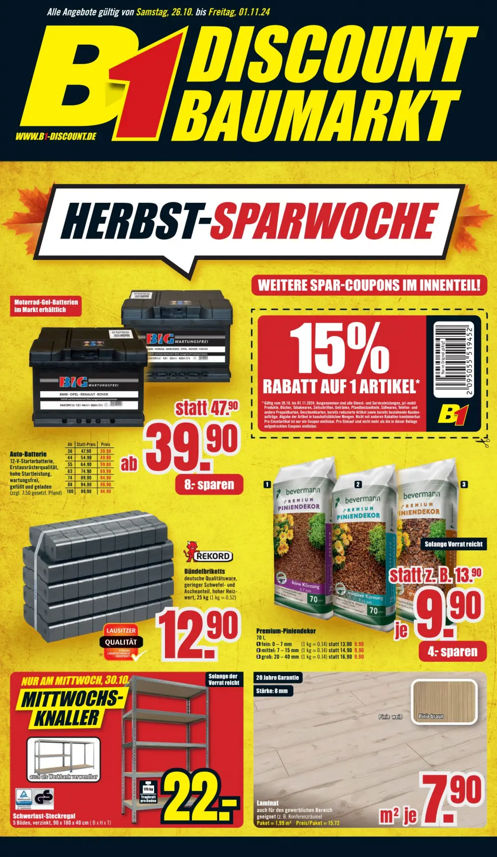 B1 Discount Baumarkt Prospekt Ab 26.10.2024 Samstag 1 seite